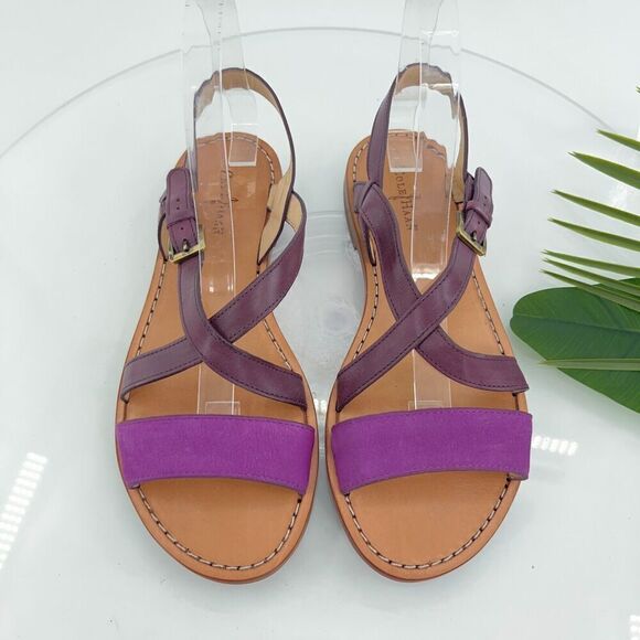 Cole Haan Women Minetta Sandal Size 8 Purple Cross Strap Slingback Flat Leather - Picture 2 of 13